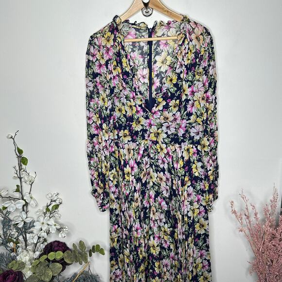 BHLDN x MONIQUE LHUILLIER Corinth Floral Maxi Dress Navy Blue Sz 16 {3B31} - Picture 2 of 7